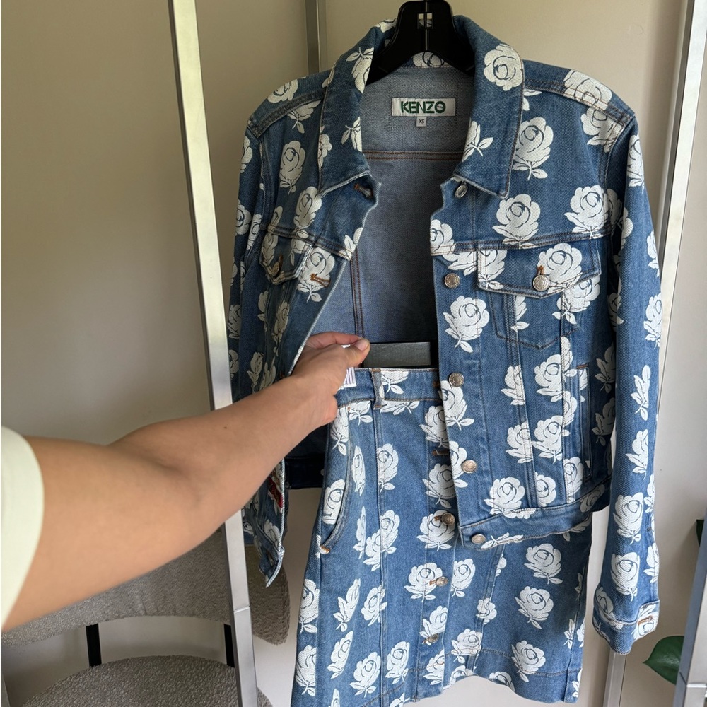 kenzo denim floral suit